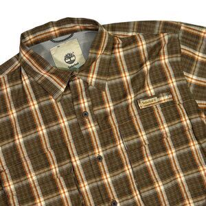 Timberland Turbo-Dry Vented Plaid Shirt Outdoor Button Up‎ Mens Large Brown